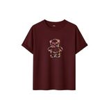DAKSEL Unisex Pamuklu Oversize T-Shirt - Floral Bloom Wildly Çiçekli Ayıcık Baskılı -%100 Pamuk Bisiklet Yaka Kısa Kollu Tişört (Bordo, S)
