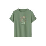 DAKSEL Unisex Pamuklu Oversize T-Shirt - Floral Bloom Wildly Çiçekli Ayıcık Baskılı -%100 Pamuk Bisiklet Yaka Kısa Kollu Tişört (Çağla, 2XL)