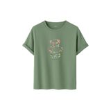 DAKSEL Unisex Pamuklu Oversize T-Shirt - Floral Bloom Wildly Çiçekli Ayıcık Baskılı -%100 Pamuk Bisiklet Yaka Kısa Kollu Tişört (Çağla, M)