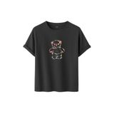 DAKSEL Unisex Pamuklu Oversize T-Shirt - Floral Bloom Wildly Çiçekli Ayıcık Baskılı -%100 Pamuk Bisiklet Yaka Kısa Kollu Tişört (Füme, L)