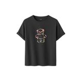 DAKSEL Unisex Pamuklu Oversize T-Shirt - Floral Bloom Wildly Çiçekli Ayıcık Baskılı -%100 Pamuk Bisiklet Yaka Kısa Kollu Tişört (Füme, M)