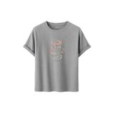 DAKSEL Unisex Pamuklu Oversize T-Shirt - Floral Bloom Wildly Çiçekli Ayıcık Baskılı -%100 Pamuk Bisiklet Yaka Kısa Kollu Tişört (Gri, M)