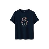 DAKSEL Unisex Pamuklu Oversize T-Shirt - Floral Bloom Wildly Çiçekli Ayıcık Baskılı -%100 Pamuk Bisiklet Yaka Kısa Kollu Tişört (Lacivert, XL)