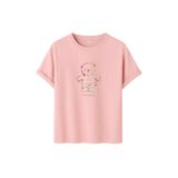 DAKSEL Unisex Pamuklu Oversize T-Shirt - Floral Bloom Wildly Çiçekli Ayıcık Baskılı -%100 Pamuk Bisiklet Yaka Kısa Kollu Tişört (Pudra, 2XL)