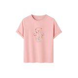 DAKSEL Unisex Pamuklu Oversize T-Shirt - Floral Bloom Wildly Çiçekli Ayıcık Baskılı -%100 Pamuk Bisiklet Yaka Kısa Kollu Tişört (Pudra, XL)