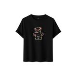 DAKSEL Unisex Pamuklu Oversize T-Shirt - Floral Bloom Wildly Çiçekli Ayıcık Baskılı -%100 Pamuk Bisiklet Yaka Kısa Kollu Tişört (Siyah, S)