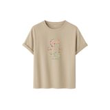 DAKSEL Unisex Pamuklu Oversize T-Shirt - Floral Bloom Wildly Çiçekli Ayıcık Baskılı -%100 Pamuk Bisiklet Yaka Kısa Kollu Tişört (Taş, L)