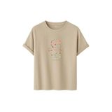 DAKSEL Unisex Pamuklu Oversize T-Shirt - Floral Bloom Wildly Çiçekli Ayıcık Baskılı -%100 Pamuk Bisiklet Yaka Kısa Kollu Tişört (Taş, XL)