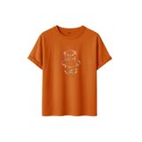 DAKSEL Unisex Pamuklu Oversize T-Shirt - Floral Bloom Wildly Çiçekli Ayıcık Baskılı -%100 Pamuk Bisiklet Yaka Kısa Kollu Tişört (Turuncu, 2XL)