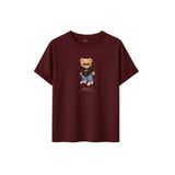Daksel Unisex Pamuklu Oversize T-Shirt, Swaggy Teddy Bear Gözlüklü Ayıcık Baskılı,%100 Pamuk, Bisiklet Yaka, Kısa Kollu (Bordo, S)