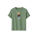 Daksel Unisex Pamuklu Oversize T-Shirt, Swaggy Teddy Bear Gözlüklü Ayıcık Baskılı,%100 Pamuk, Bisiklet Yaka, Kısa Kollu (Çağla, XL)