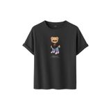 Daksel Unisex Pamuklu Oversize T-Shirt, Swaggy Teddy Bear Gözlüklü Ayıcık Baskılı,%100 Pamuk, Bisiklet Yaka, Kısa Kollu (Füme, L)