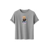 Daksel Unisex Pamuklu Oversize T-Shirt, Swaggy Teddy Bear Gözlüklü Ayıcık Baskılı,%100 Pamuk, Bisiklet Yaka, Kısa Kollu (Gri, M)