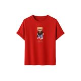 Daksel Unisex Pamuklu Oversize T-Shirt, Swaggy Teddy Bear Gözlüklü Ayıcık Baskılı,%100 Pamuk, Bisiklet Yaka, Kısa Kollu (Kırmızı, L)