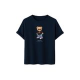 Daksel Unisex Pamuklu Oversize T-Shirt, Swaggy Teddy Bear Gözlüklü Ayıcık Baskılı,%100 Pamuk, Bisiklet Yaka, Kısa Kollu (Lacivert, S)