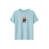 Daksel Unisex Pamuklu Oversize T-Shirt, Swaggy Teddy Bear Gözlüklü Ayıcık Baskılı,%100 Pamuk, Bisiklet Yaka, Kısa Kollu (Mavi, L)