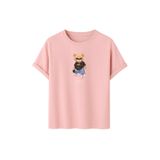 Daksel Unisex Pamuklu Oversize T-Shirt, Swaggy Teddy Bear Gözlüklü Ayıcık Baskılı,%100 Pamuk, Bisiklet Yaka, Kısa Kollu (Pudra, 2XL)