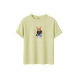 Daksel Unisex Pamuklu Oversize T-Shirt, Swaggy Teddy Bear Gözlüklü Ayıcık Baskılı,%100 Pamuk, Bisiklet Yaka, Kısa Kollu (Sarı, S)