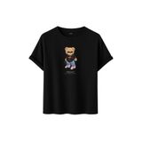Daksel Unisex Pamuklu Oversize T-Shirt, Swaggy Teddy Bear Gözlüklü Ayıcık Baskılı,%100 Pamuk, Bisiklet Yaka, Kısa Kollu (Siyah, M)
