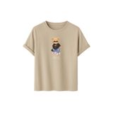 Daksel Unisex Pamuklu Oversize T-Shirt, Swaggy Teddy Bear Gözlüklü Ayıcık Baskılı,%100 Pamuk, Bisiklet Yaka, Kısa Kollu (Taş, L)