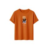 Daksel Unisex Pamuklu Oversize T-Shirt, Swaggy Teddy Bear Gözlüklü Ayıcık Baskılı,%100 Pamuk, Bisiklet Yaka, Kısa Kollu (Turuncu, S)