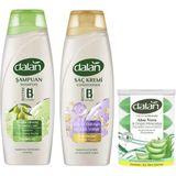 Dalan Onarıcı Bakım Şampuan 450 ml + Dalan Saç Kremi 450 ml + Dalan Klasik Aloe Vera 110X4=440 gr