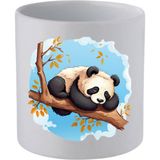 Dalda Uyuyan Panda Baskılı Kulpsuz Kupa Bardak - Hediye Kahve Kupası, Su Bardağı - 001 - Beyaz
