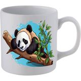 Dalda Yatan Panda Baskılı Beyaz Kupa Bardak - Seramik Çay, Kahve Hediyelik Bardağı - 001 - Beyaz