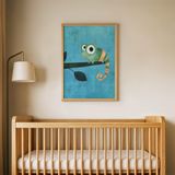 Daldaki Sevimli Bukalemun Çocuk Odası Duvar Posteri Çerçeveli Tablo Duvar Dekorasyonu - 21 x 30 - Ahşap Çerçeveli