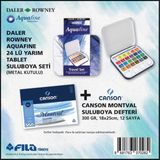 Daler Rowney 24'lü Suluboya Metal Kutu 300 gr 18x25 cm Canson Montval Defter 12 Sayfa Renkli
