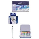 Daler Rowney Aquafine 24'lü Tablet Suluboya Canson Suluboya Defteri 18x25cm 300gr Fırça Uçlu Kalem