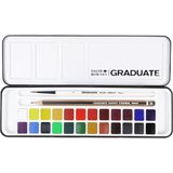 Daler Rowney Graduate Suluboya Seti 24 Renkli Yarım Tava ve Fırça ile Taşınabilir Metal Kutuda
