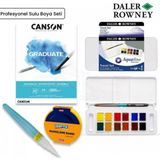 Daler Rowney Profesyonel Sulu Boya Seti 12LI + Canson Graduate Sulu Boya Defteri A5 + Zig Hazneli Sulu Boya Fırça - Renkli - Standart