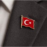 Dalgalı Bayrak Rozet Türk Bayrağı Yaka Rozeti Altın - 2 Adet Altın