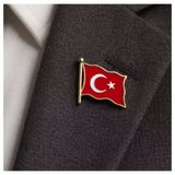 Dalgalı Bayrak Rozet Türk Bayrağı Yaka Rozeti Altın - 2 Adet