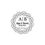 Dalgalı Örgülü Çerçeveli Yuvarlak Mühür Kına Nişan Düğün 3X3 Cm Özel Etiket / 50 Adet Sticker