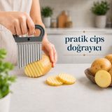 Dalgalı Patates Kesici Cips Doğrayıcı Sebze Dilimleyici Paslanmaz Çelik Bıçaklı Krinkle Kesici Patates Kesme Aparatı Mutfak Doğrayıcı Sariva Home - Gri