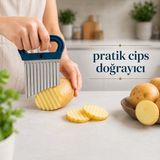 Dalgalı Patates Kesici Cips Doğrayıcı Sebze Dilimleyici Paslanmaz Çelik Bıçaklı Krinkle Kesici Patates Kesme Aparatı Mutfak Doğrayıcı Sariva Home - Mavi