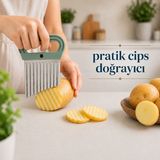 Dalgalı Patates Kesici Cips Doğrayıcı Sebze Dilimleyici Paslanmaz Çelik Bıçaklı Krinkle Kesici Patates Kesme Aparatı Mutfak Doğrayıcı Sariva Home - Yeşil