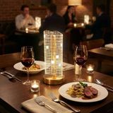 Dalgalı Silindirik Kristal Kareli Model Led Masa Lambası – Gold Tabanlı, Dokunmatik, 3 Renk Işık Modlu, Şarjlı Modern Dekoratif Gece Lambası (5224)