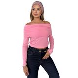 Dalgıç Kumaş Madonna Yaka Crop Bluz (Pembe, L)