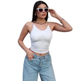 Dalgıç Kumaş Şeffaf Askılı Crop Top, Kadın Kolsuz Bluz (Beyaz, L)