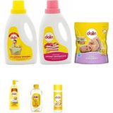 Dalin Çamaşır Deterjanı Sıvı 1500 ml Dalin Yumuşatıcı 1500 ml Dalin Granül Sabun 500 gr Dalin Şampuan 1000 ml Dalin Bebek Yağı 300 ml Alin Pudra 90 gr