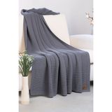 Dalisa Alina %100 Organik Pamuk Nefes Alan Örtü, Örgü Koltuk Şalı, Tv Battaniyesi - 200 x 220 cm - Antrasit