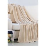 Dalisa Alina %100 Organik Pamuk Nefes Alan Örtü, Örgü Koltuk Şalı, Tv Battaniyesi - 200 x 220 cm - Bej
