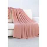 Dalisa Alina Organik Pamuk Nefes Alan Örtü, Örgü Koltuk Şalı, Tv Battaniyesi - Pembe - 130 x 150 cm