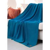 Dalisa Nova Örgü Triko Geometrik Şık Zigzag Desen Koltuk Şalı, Yatak Örtüsü ve Evde Kullanılabilir Battaniye - Saks - 130 x 170 cm