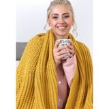 Dalisa Tv Battaniyesi Örgü Tek Kişilik Battaniye Model Rebecca - 130 x 150 cm - Hardal