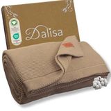 Dalisa%100 Organik Pamuk Örgü Battaniye – GOTS Sertifikalı, Hafif, Nefes Alabilir ve Rahat Yapısıyla Kanepe, Yatak ve Ev Dekorunda Boho Vintage Tarzı (Açık Kahverengi, 130X150)