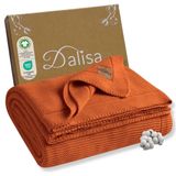 Dalisa%100 Organik Pamuk Örgü Battaniye – GOTS Sertifikalı, Hafif, Nefes Alabilir ve Rahat Yapısıyla Kanepe, Yatak ve Ev Dekorunda Boho Vintage Tarzı (Kiremit, 130x150 cm)
